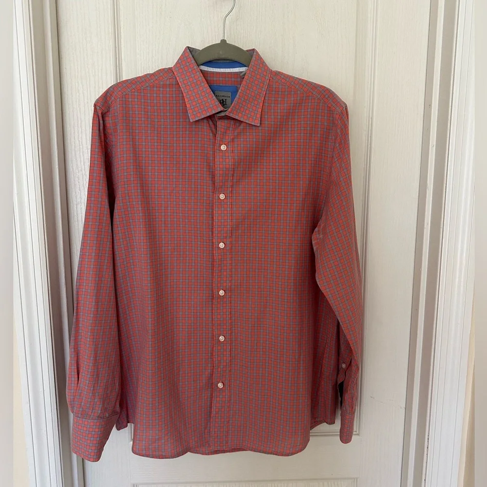Bachrach Mens Shirt Long Sleeve Button Down Dress Plaid Orange/Pink/Blue, Sz M